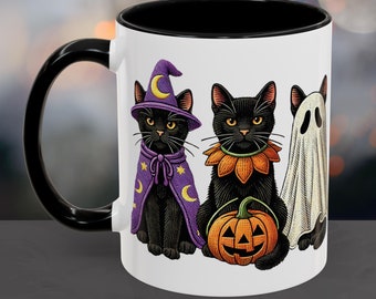 Black Cat Halloween Mug | Cute Witch, Pumpkin, Ghost Cats | Fall Coffee Cup | Cat Lover Gift | Halloween Coffee Cup | Cozy Autumn Drinkware