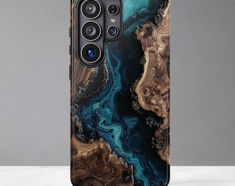 Samsung Galaxy Phone Case - Faux Wood and Epoxy Resin, S26, S25, S24, S23, S22, S21, Ultra, Plus, FE, E, +, iPhone & Pixel Options
