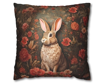 Kaninchen Kissenbezug - Vintage Hase, Floraler Dekokissen, Cottagecore, Woodland Decor, rustikales Boho Kissen, Woodland Kissenbezug, Mutter Geschenk