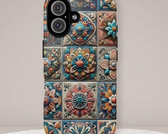 Mosaic Tile Phone Case, Colorful Mediterranean Ceramic Pattern, Boho Artistic Cover, iPhone 17 16, Samsung Galaxy S26 S25, Pixel 9