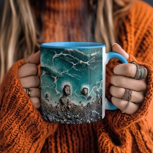 Ocean Waves Coffee Mug | Dark Sea Storm Ceramic Cup | Coastal 11oz & 15oz Dishwasher Safe Gift for Coffee Lovers and Beach Enthusiasts