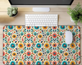 Boho blommig skrivbordsmatta och musmatta - Cottagecore vildblommigt mönster, perfekt för hemmakontor, pyssel, spel och som en naturinspirerad present