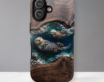 Sea Otter Phone Case - Wood Resin Ocean Design, Coastal Wildlife Case, iPhone 17 16 15, Samsung S26 S25, Pixel 9
