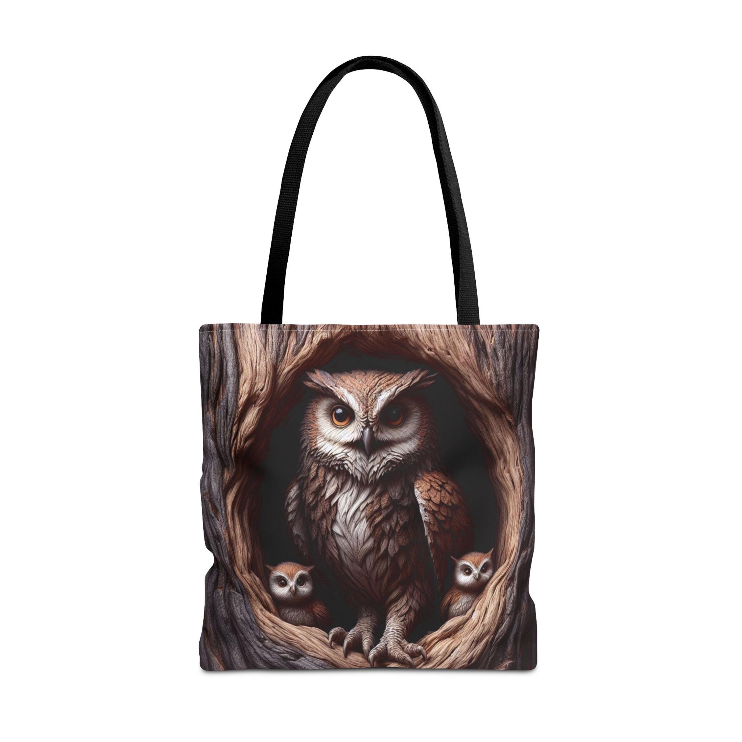 Owl Bag - Screech Owl Tote | Woodland Faux 3D Carved Design | Eco Friendly Market Tote Gift
