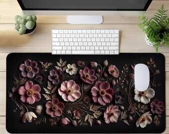Floral Desk Mat & Mouse Pad, Boho Cottagecore Office Decor, Large Non-Slip Flower Desk Pad, Aesthetic Office Accessories, Gift for Her
