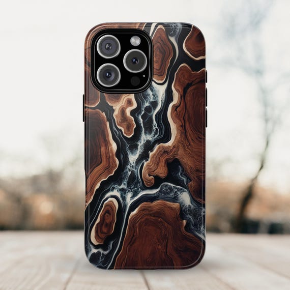 Faux Wood Resin Phone Case: Black and Brown Minimalist Cover for iPhone  17/16/15/14, Galaxy S26/S25/S24, Pixel 9/8 | Magsafe Options - Etsy Israel