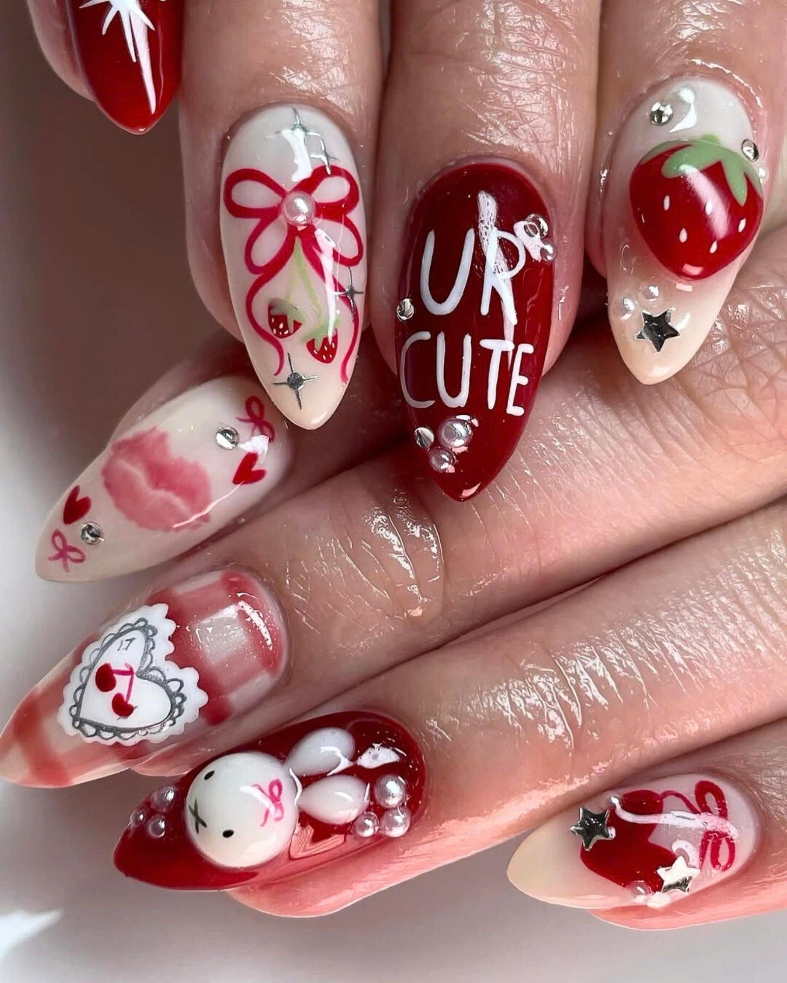 Almond Nail Set With Heart, Miffy, Bow, Lip, Sweet Valentine Press