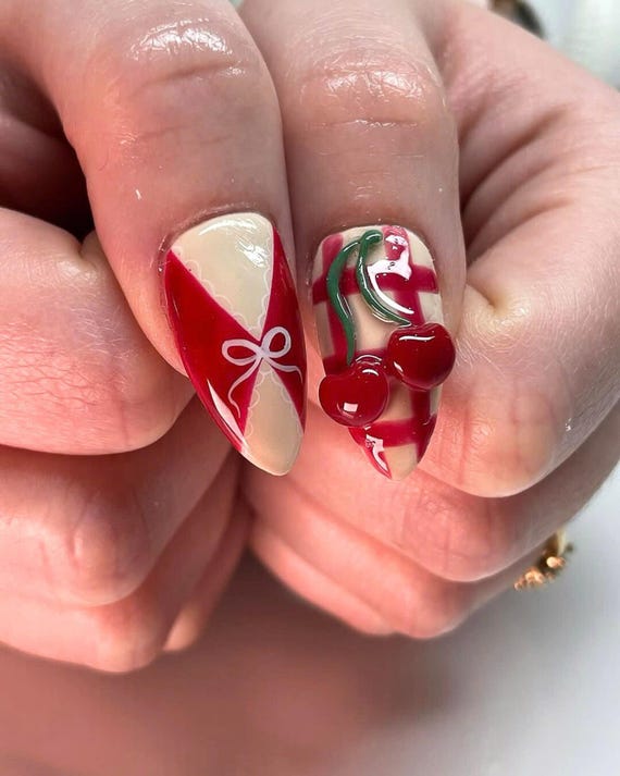 Sweet Valentine Press on Nails, Love-themed Nail, Almond Nail Set