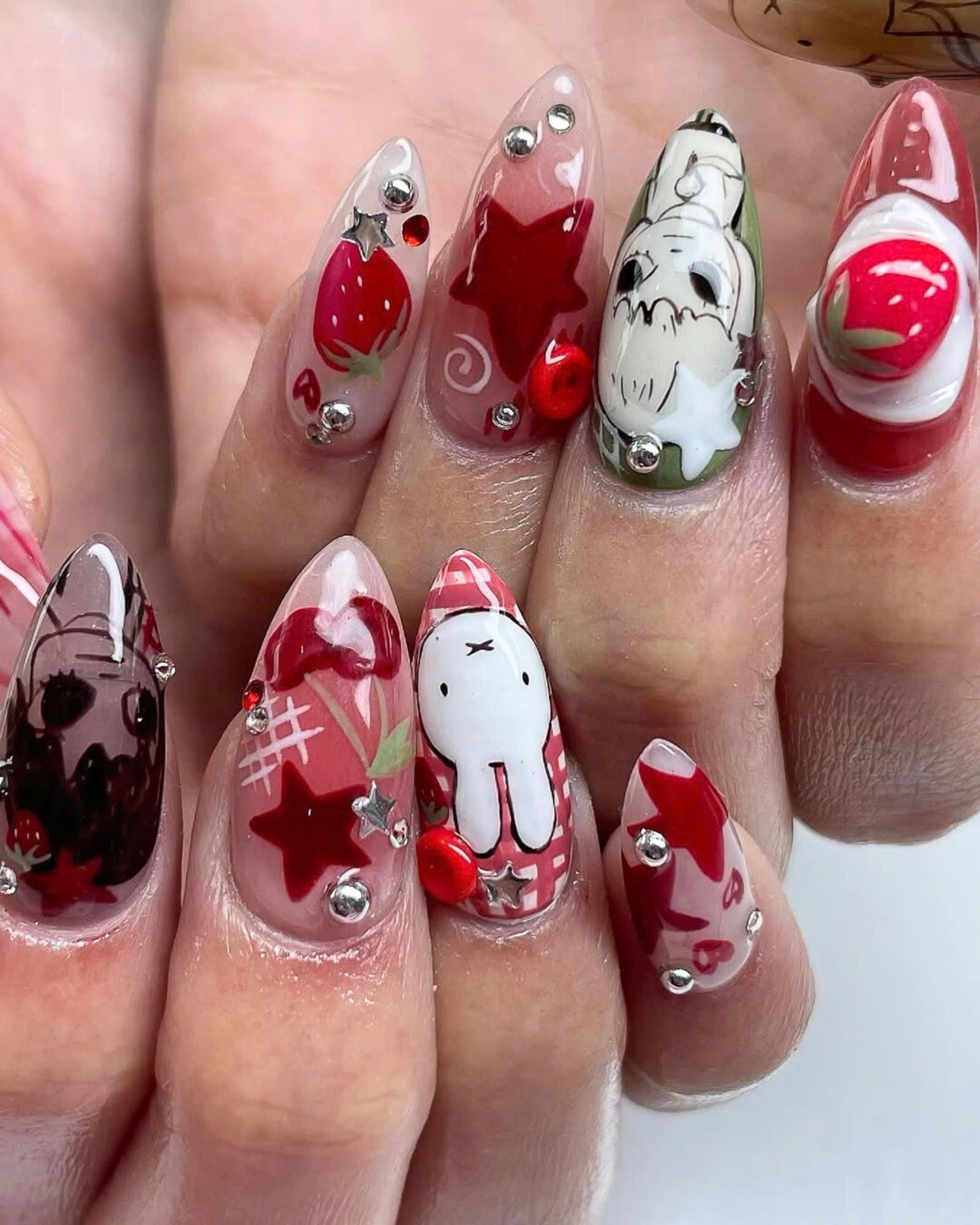 Yoshitomo Nara Almond Nail Set, Handmade Japanese Nails, Custom