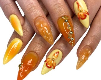 Vibrant Summer Nail Set, Colorful Flower Press On Nails, Hand-painted Floral Designs, Custom Nail Art, Fashion Handmade Nails, Summer Nails.