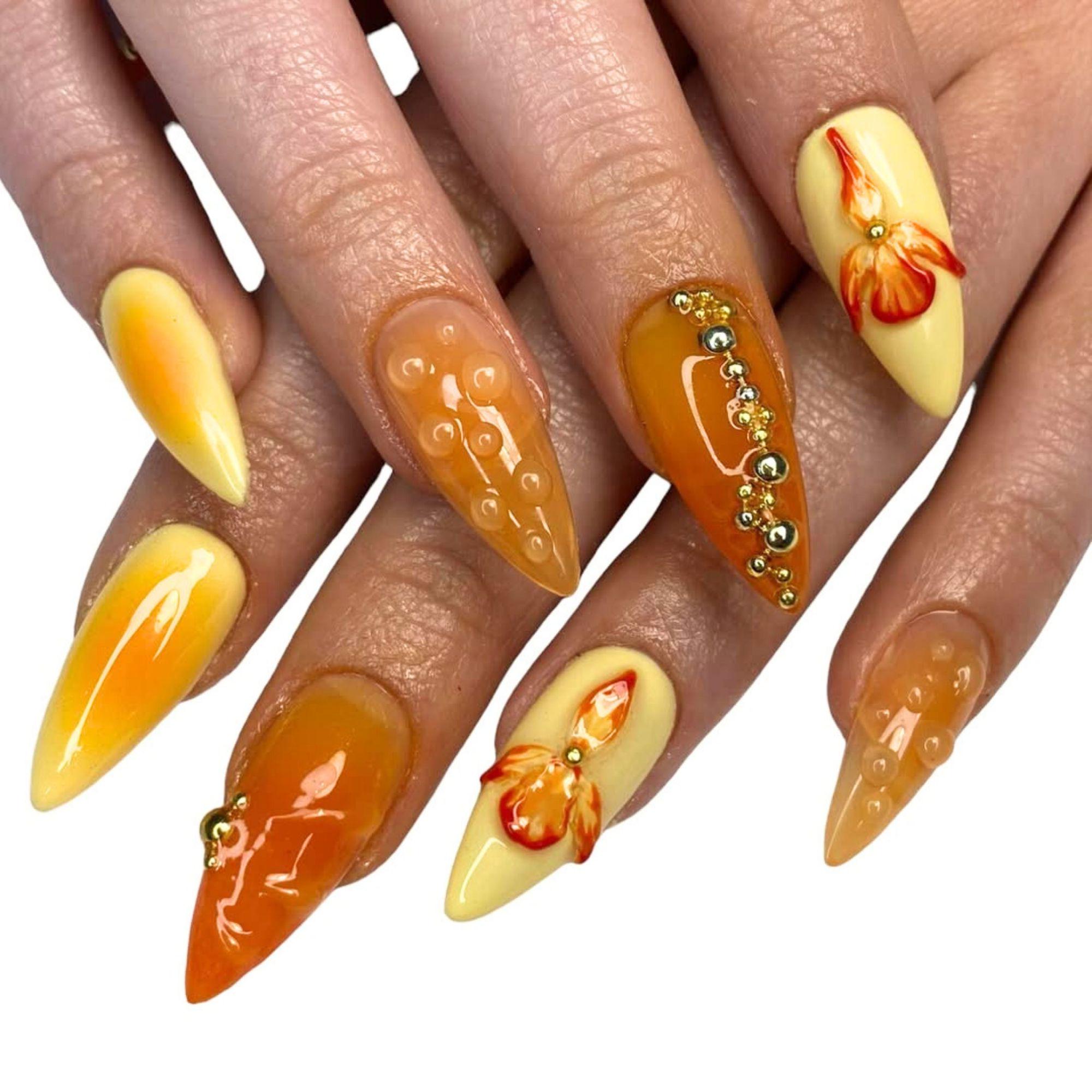 Vibrant Summer Nail Set, Colorful Flower Press on Nails, Hand