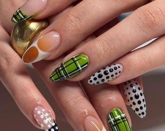 Press On Nails, Handmade Nails, Almond Nails, Acrylic Press On, 3D Gel Nails, Holiday Nails, Custom Fake Acrylic Nails, French Tips Nails.