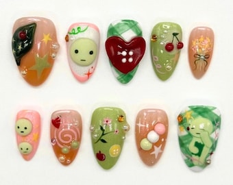 Custom Kawaii Smiski Press On Nails, Smiski Star Nail Art, Playful Fun & Acrylic Nails, Cartoon Fake Nail, Trendy Korean Nails, Gift For Her
