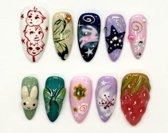 Custom 3D Miffy Press On Nails, Dreamy Nails, Cute Nails, Bunny Kawaii, Nail Polish, Cute nails, Nail Charms, Cartoon Nails, Elegant Nails.
