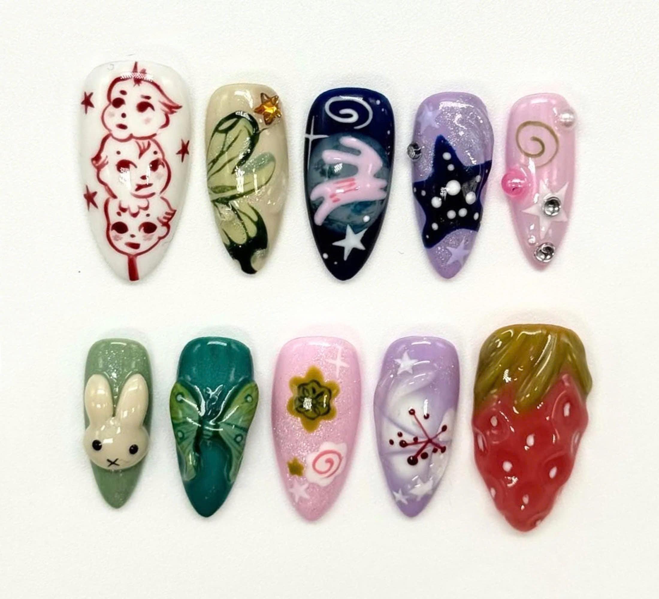 Custom 3D Miffy Press On Nails, Dreamy Nails, Cute Nails, Bunny Kawaii, Nail Polish, Cute nails, Nail Charms, Cartoon Nails, Elegant Nails.