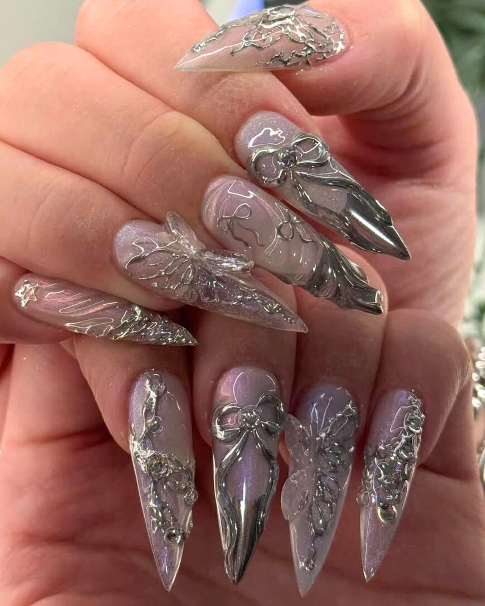 Impressed.co Luxus-Nagelaufkleber – 5 Bögen, 500 Stück, Silber, Für Nageldesign & Deko