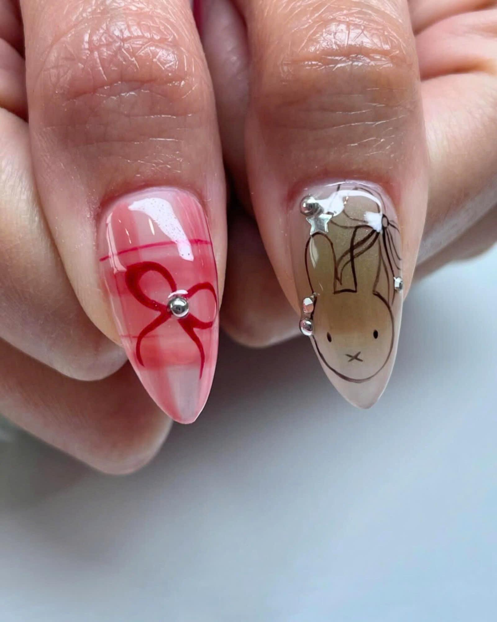Yoshitomo Nara Almond Nail Set, Handmade Japanese Nails, Custom