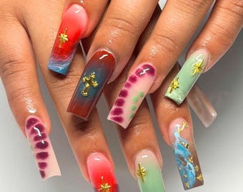 Secret Watercolor Long Square Press On Nail, Blooming Spring Press On Nail, Birthday Holiday Nail Art, Ombre Impress Fake Nail, Gift for Her