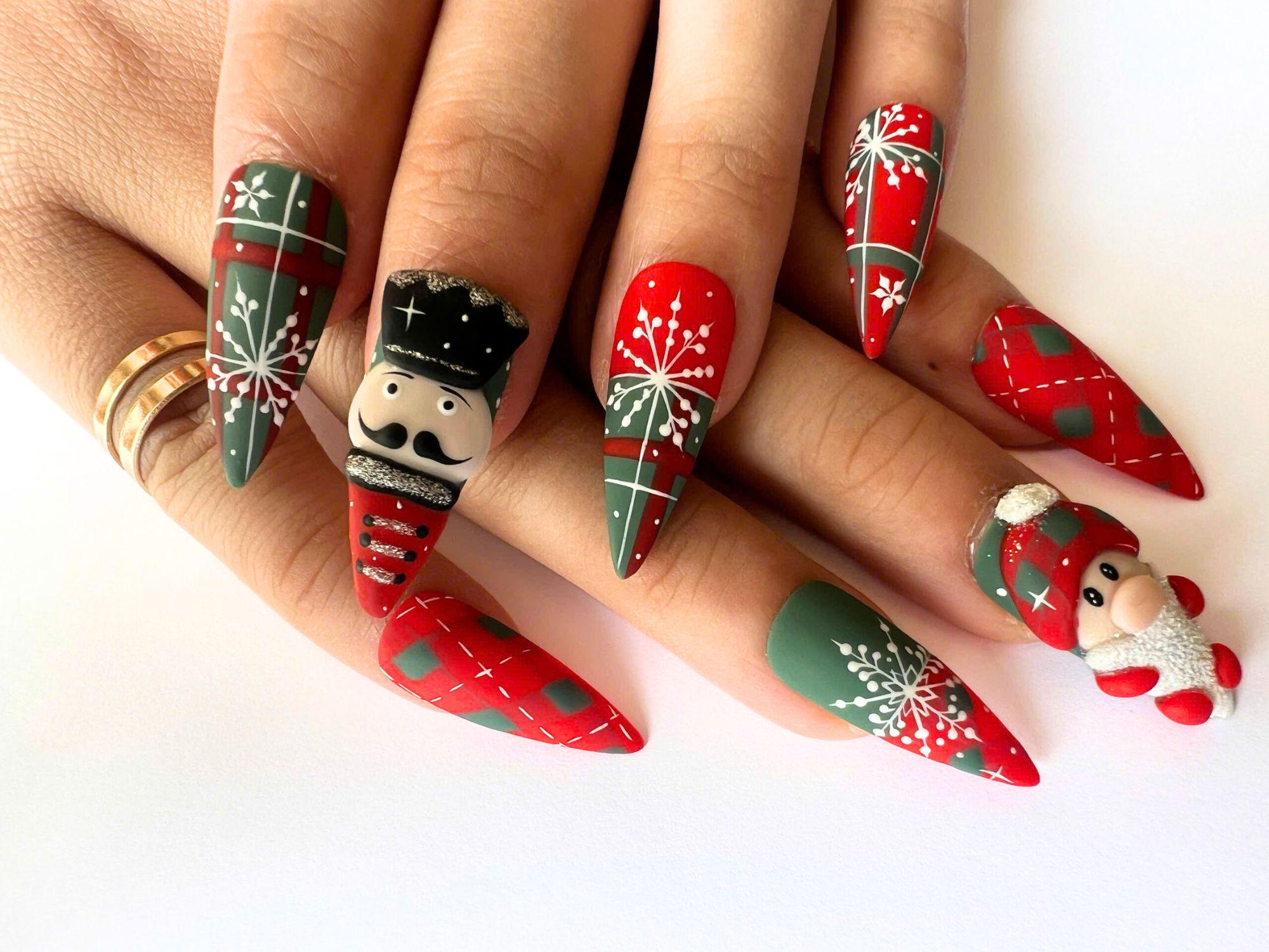 Matte Color Mix Christmas Press on Nails, Warm Christmas Fake