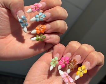 鮮やかなオーキッドガーデンフレンチチッププレスオンネイル、カラフル