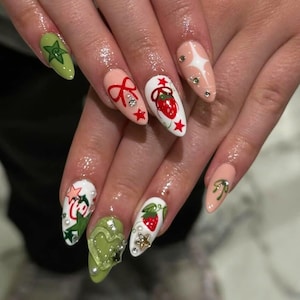 Cute Ghibli Almond Nail Set, Handmade Totoro Nails, Custom Ghibli Press On Nails, Miffy Nails, Trendy Cartoon & Anime Designs, Anime Nails.