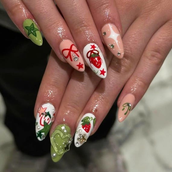 Cute Ghibli Almond Nail Set, Handmade Totoro Nails, Custom Ghibli