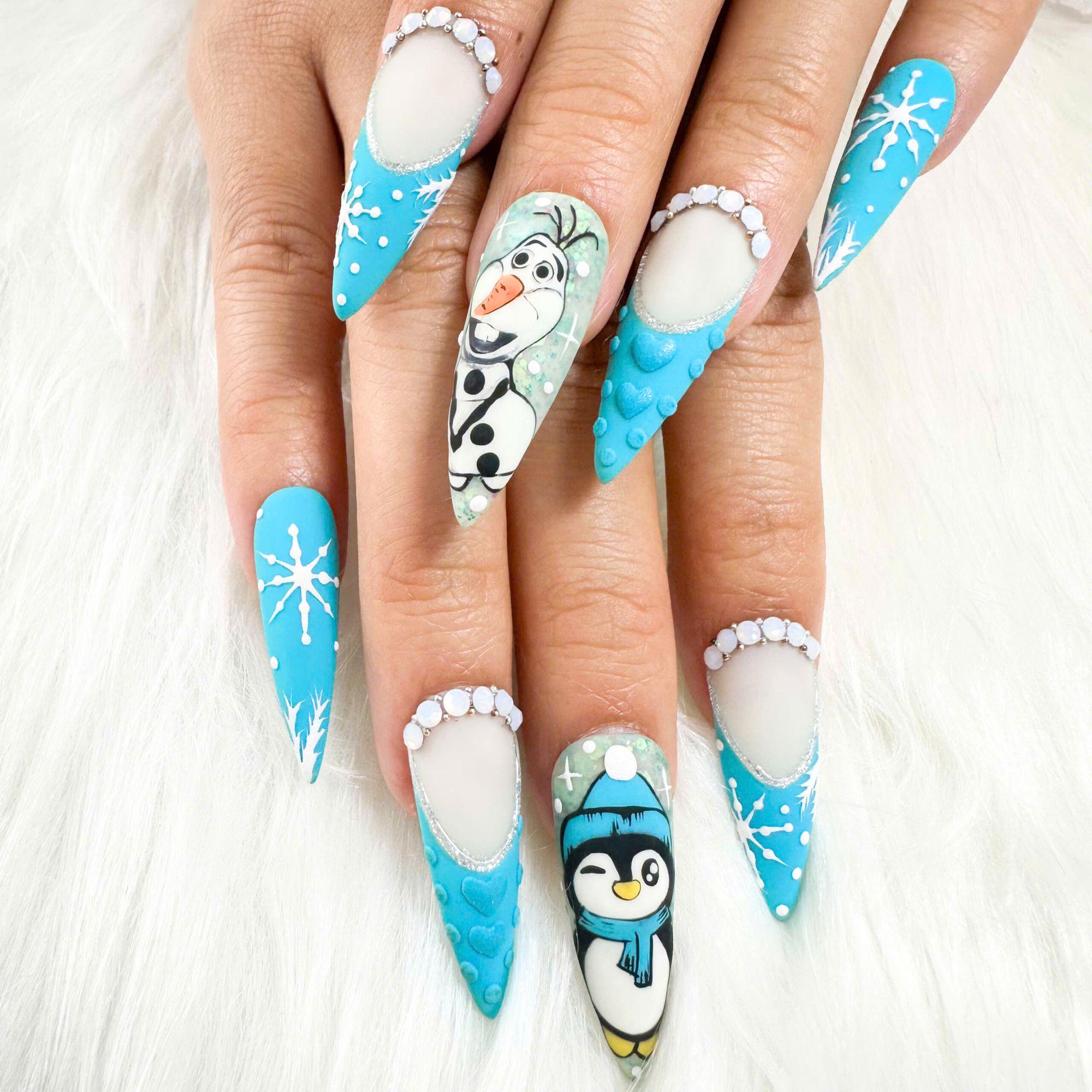 Unique Matte Blue Christmas Nail Press Ons, Gorgeous Christmas