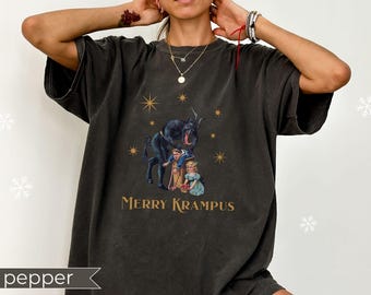 Krampus Shirt, Comfort Colors® Merry Krampus Tshirt, Dark Humor Holiday Tee, Unisex Krampusnacht Gift