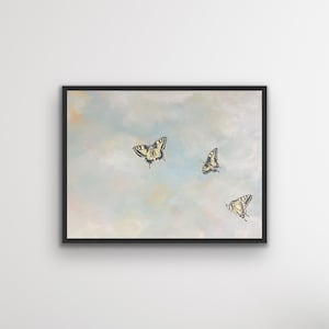 Swallowtail Butterflies Original Art Oil Painting on Canvas with Pastel Sky