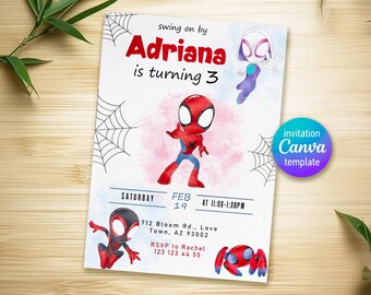 Printable Boy Birthday Invitation, superhero birthday invite, spidey friends invitation, spiderman birthday party invite, super hero