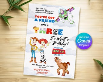 Toy story woody invitation, 3rd bday to infinity beyond Editable invitation, Printable birthday Toy story invite, boy girl birthday invite