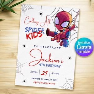 Druckbare Jungen-Geburtstagseinladung, Superhelden-Geburtstagseinladung, Spiderman-Freunde-Einladung, Spiderman-Geburtstagsparty-Einladung, Superheld