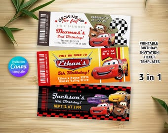 Printable Cars ticket invitation, Lightning Mcqueen movie party invite, Birthday Party Invitation, racing Birthday invitation template