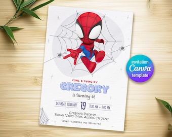 Printable Boy Birthday Invitation, superhero birthday invite, spidey friends invitation, spiderman birthday party invite, super hero