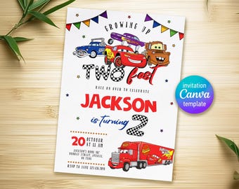Printable Cars invitation, Lightning Mcqueen invite, Birthday Party Invitation, 2 fast 2 furious racing invite template, 2nd birthday boy