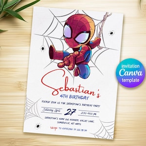 Invito di compleanno per ragazzo stampabile, invito di compleanno di supereroe, invito di amici spidey, invito alla festa di compleanno di Spiderman, supereroe