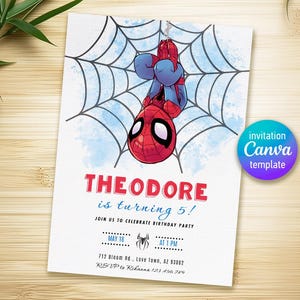 印刷可能な男の子の誕生日の招待状、スーパーヒーローの誕生日の招待状、スパイダーマンの友達の誕生日の招待状、スパイダーマンの誕生日パーティーの招待状、スーパーヒーロー