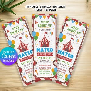 Circus Birthday invitation, printable ticket Invitation, Circus Party Invite Template, Carnival Editable Invitation, boy girl birthday
