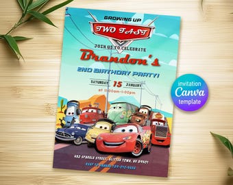 Printable Cars invitation, Lightning Mcqueen invite, Birthday Party Invitation, 2 fast 2 furious racing invite template, 2nd birthday boy