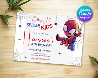 Printable Boy Birthday Invitation, superhero birthday invite, spidey friends invitation, spiderman birthday party invite, super hero