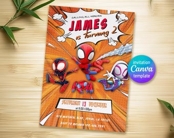 Printable Boy Birthday Invitation, superhero birthday invite, spidey friends invitation, spiderman birthday party invite, super hero