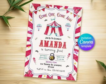 Circus Birthday invitation, printable clown Invitation, Circus Party Invite Template, Carnival Editable Invitation, boy girl birthday