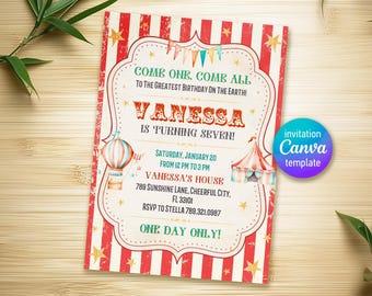 Circus Birthday invitation, printable clown Invitation, Circus Party Invite Template, Carnival Editable Invitation, boy girl birthday