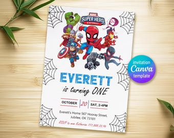 Printable Boy Birthday Invitation, superhero birthday invite, spidey friends invitation, spiderman birthday party invite, super hero
