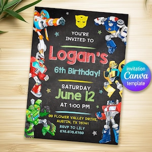 Printable Birthday Invitation, autobots boy birthday invite, editable rescue bots invitation, Instant Download | transformers birthday party