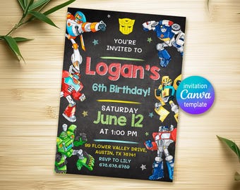 Invitación de cumpleaños imprimible, invitación de cumpleaños de niño autobots, invitación de bots de rescate editable, Descarga instantánea / Invitación de cumpleaños imprimible fiesta de cumpleaños de transformadores