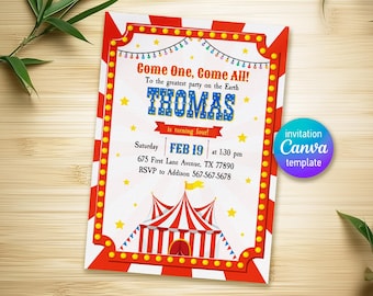Circus Birthday invitation, printable clown Invitation, Circus Party Invite Template, Carnival Editable Invitation, boy girl birthday