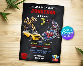 Printable Rescue Bots Birthday Invitation, Optimus Prime invite, Autobots party invitation, Bumblebee invitation, transformers party