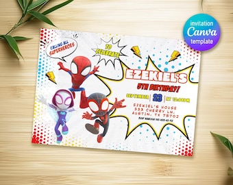 Printable Boy Birthday Invitation, superhero birthday invite, spidey friends invitation, spiderman birthday party invite, super hero