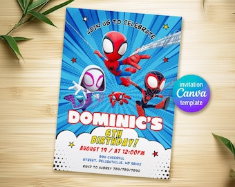 Printable Boy Birthday Invitation, superhero birthday invite, spidey friends invitation, spiderman birthday party invite, super hero